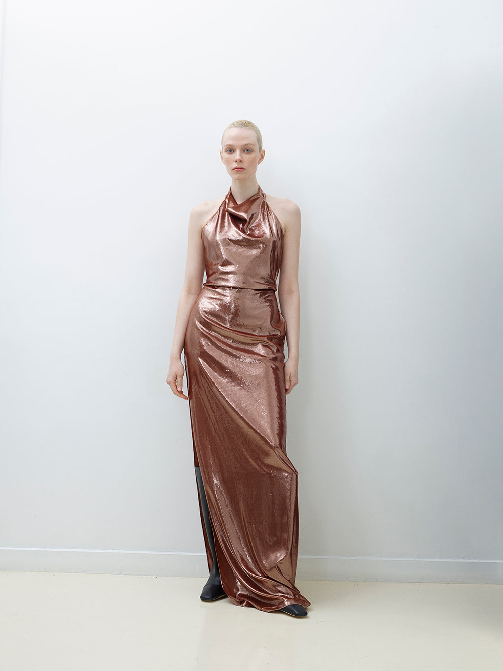 Halter Dress With Side Slit And Open Back