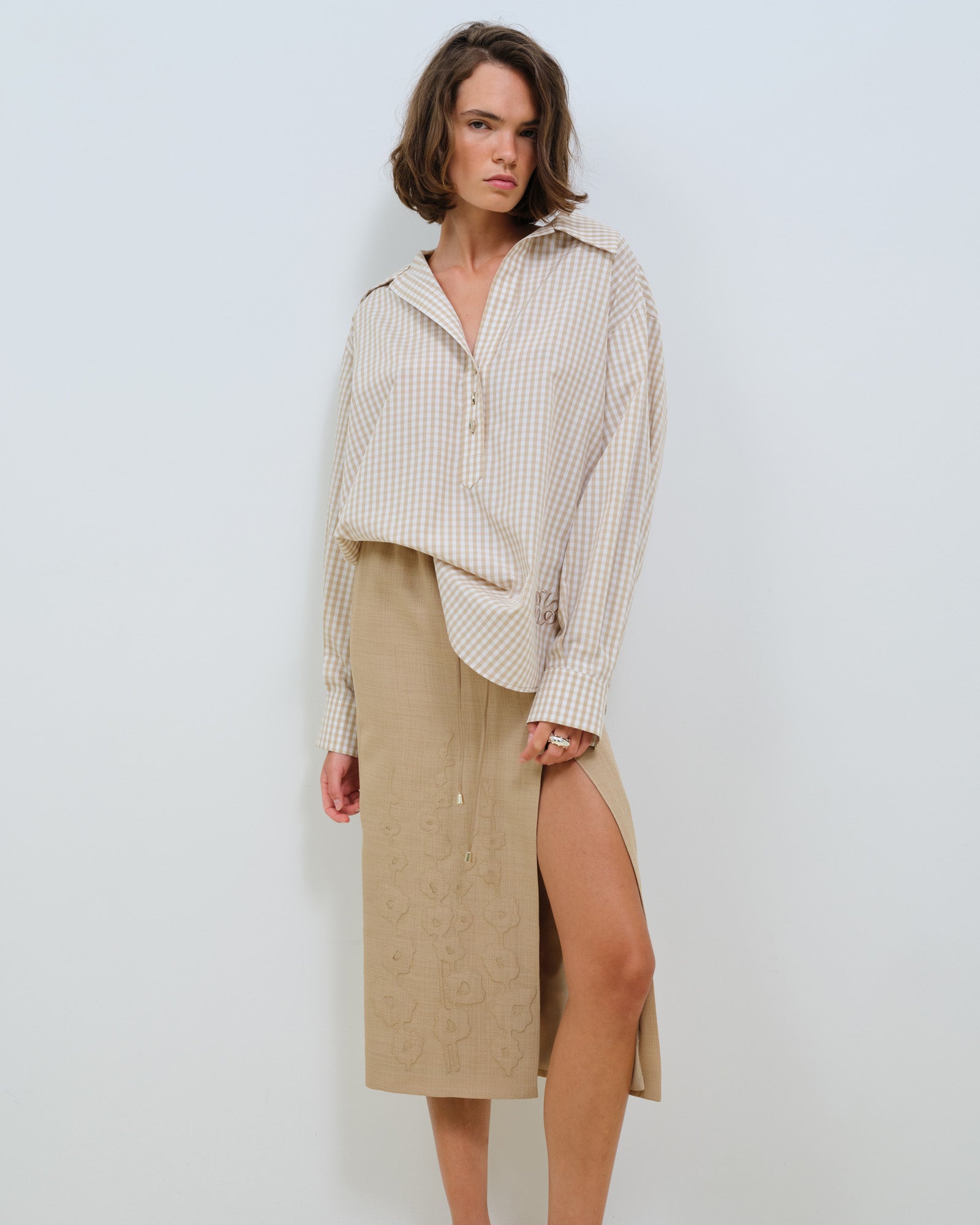 GINGHAM TUNIC SHIRT EMBROIDERY