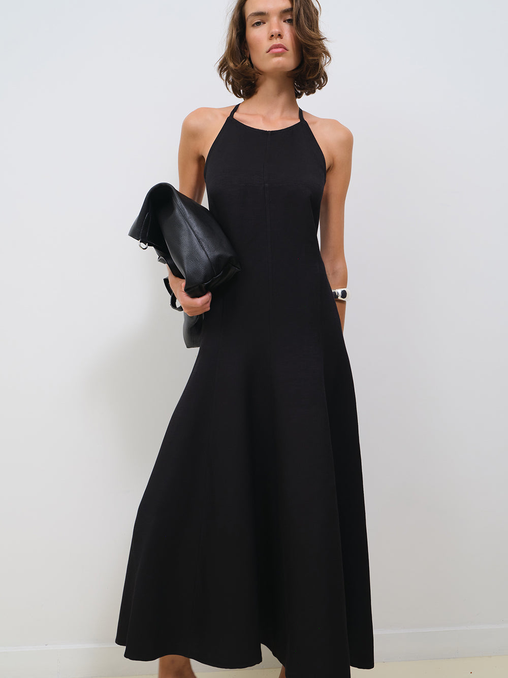 HALTER NECK A LINE LINEN DRESS