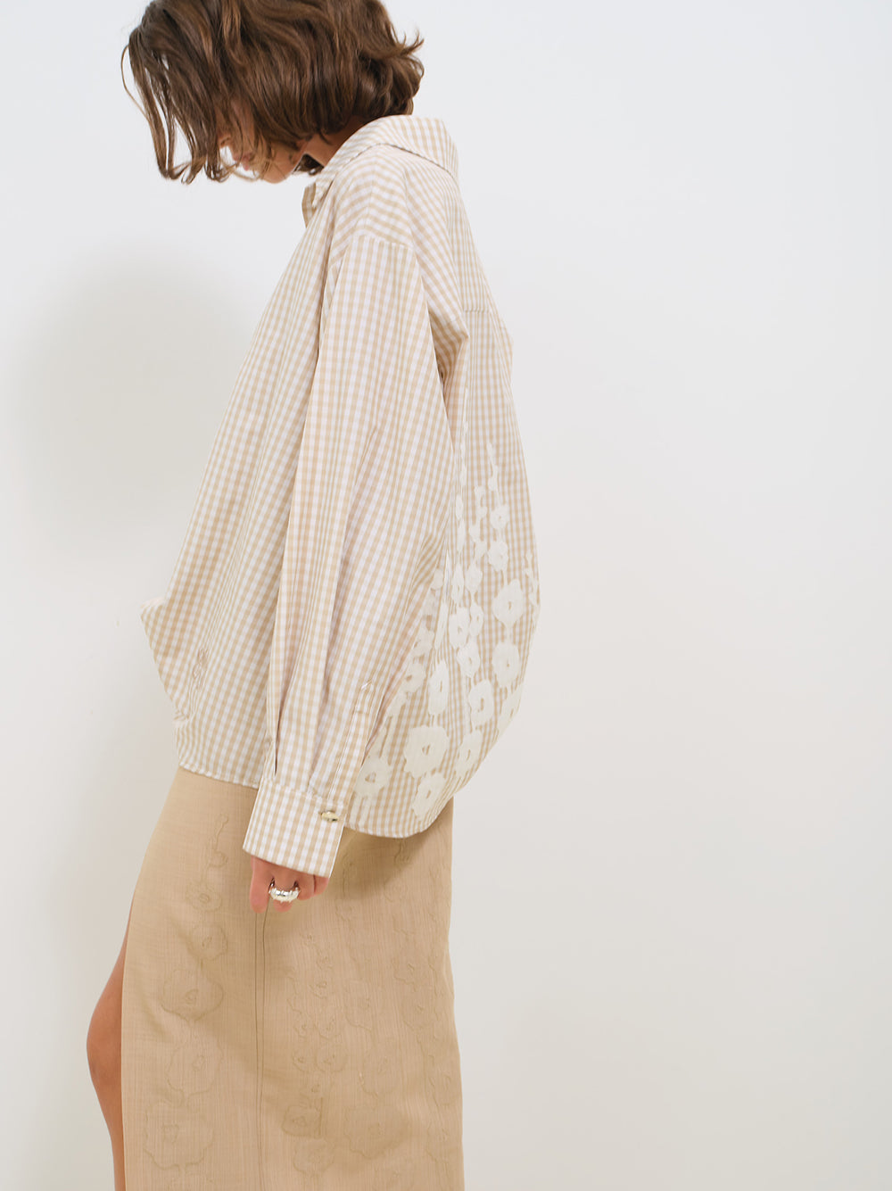 GINGHAM TUNIC SHIRT EMBROIDERY