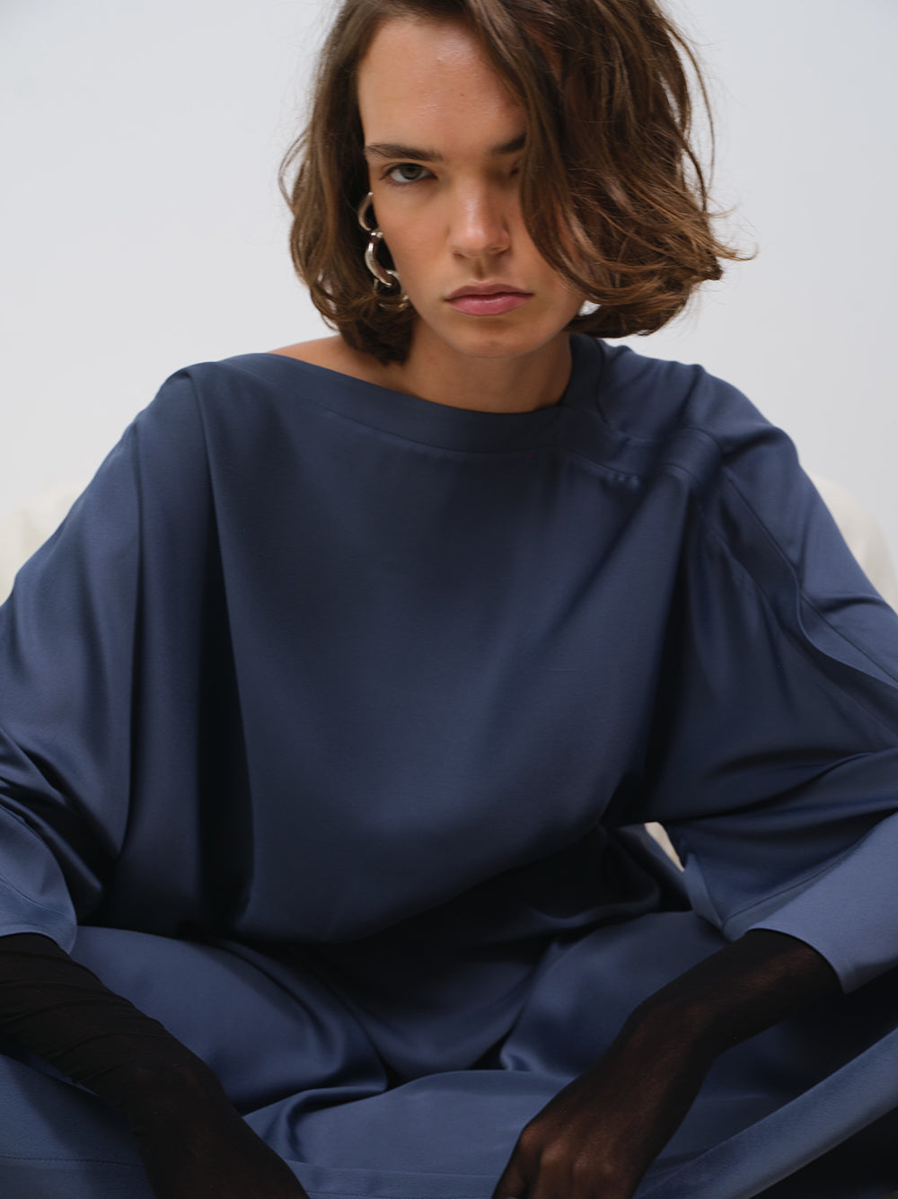 DRAPED SILKY SATIN DRESS