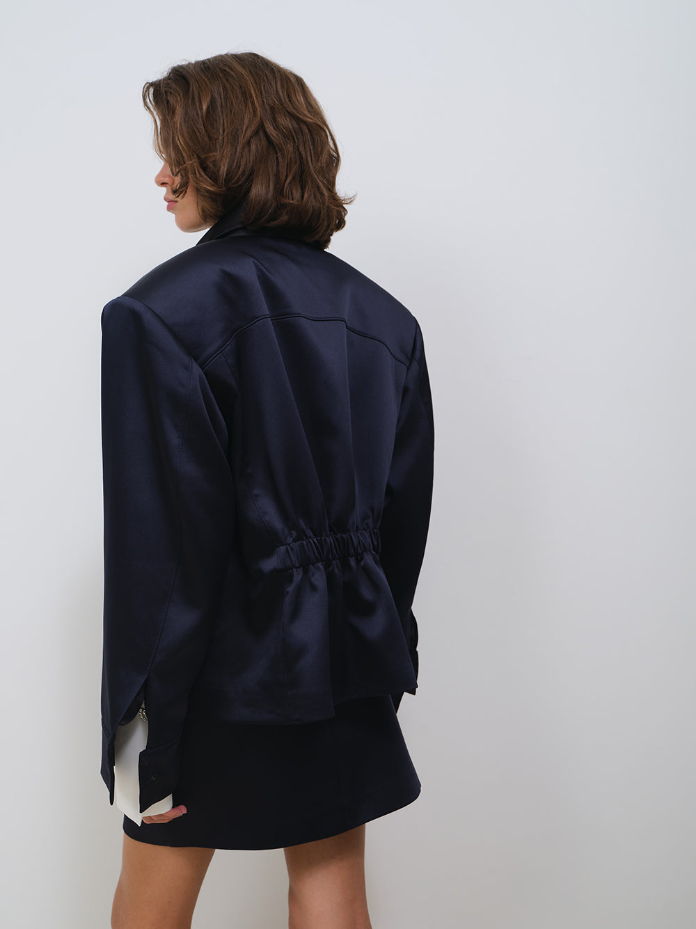 SATIN JACKET WITH EMBELLISHED COLLAR