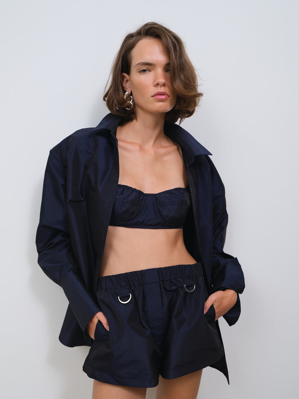 NAVYBLUE TAFFETA SHORTS