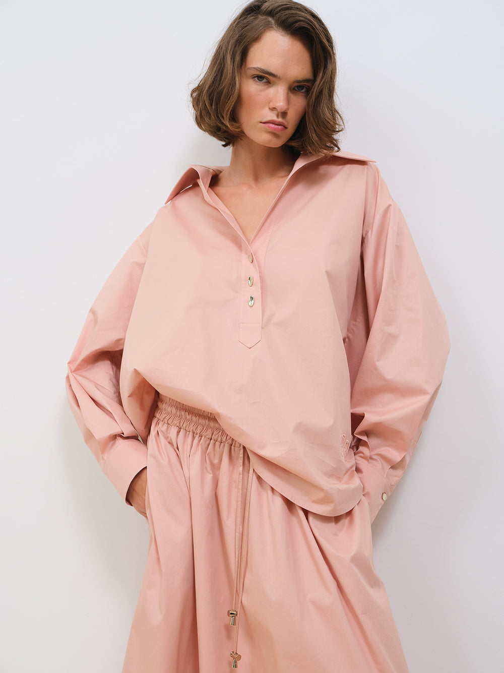 POPLIN TUNIC TOP WITH METAL BUTTONS