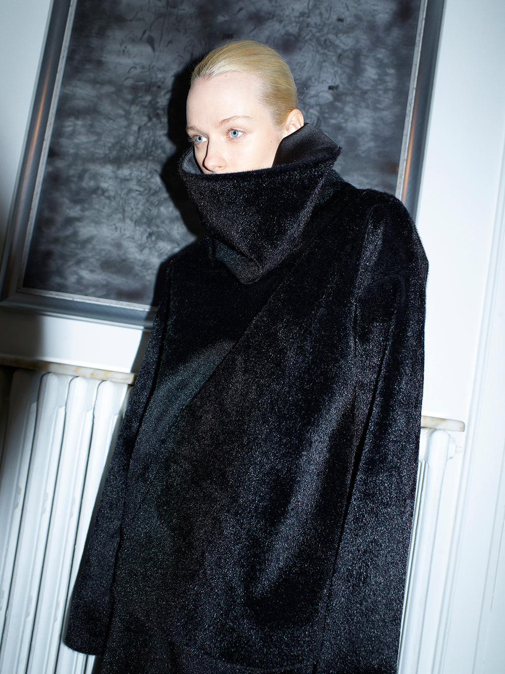 Back-Zip Detailed Fur High-Collar Top