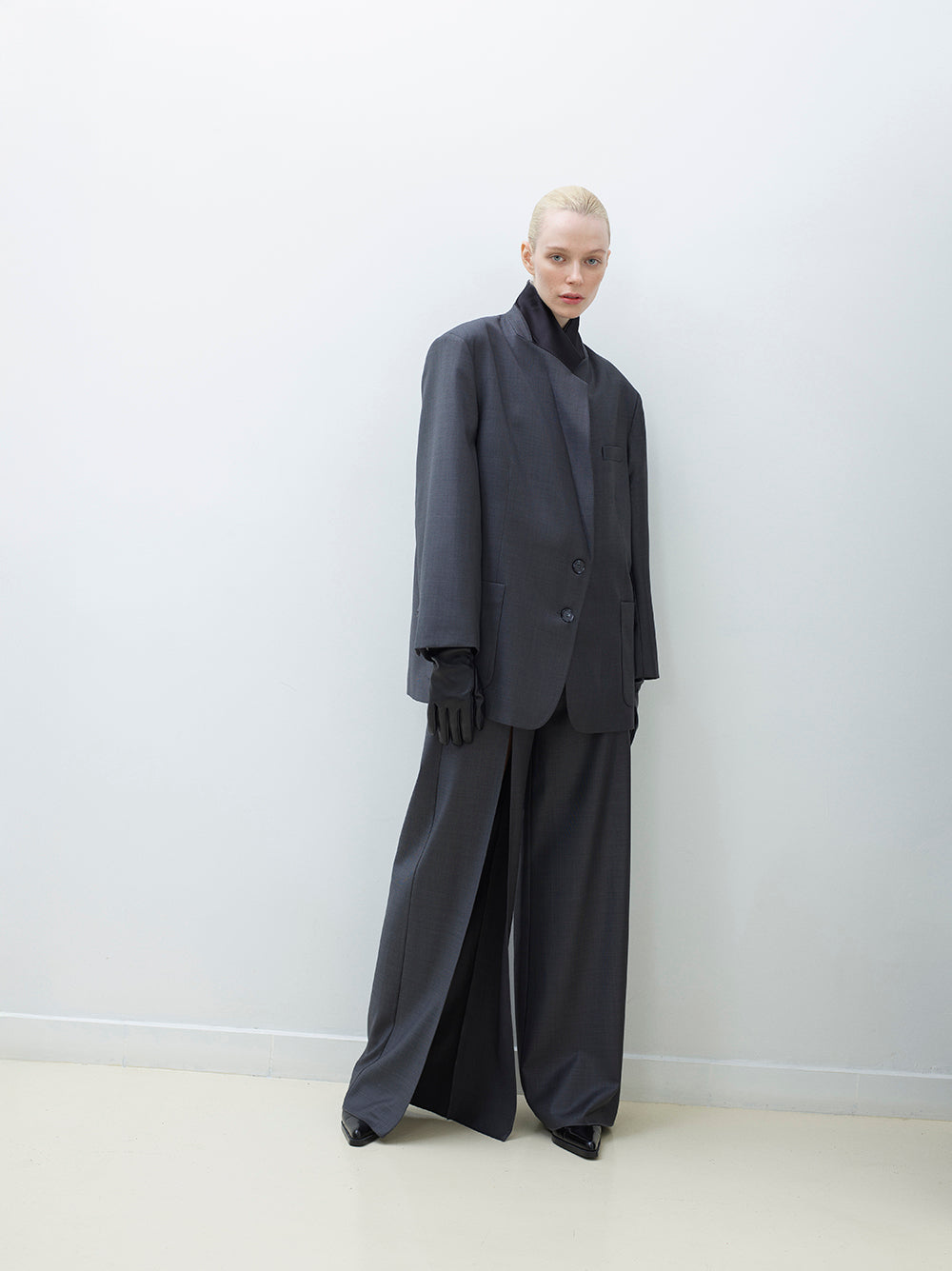 Wide-Leg Slit Wool Pants