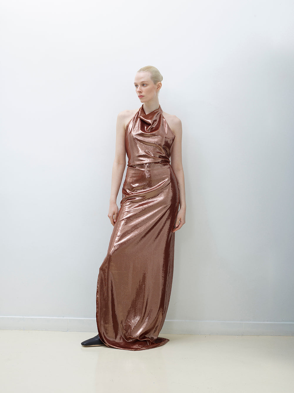 Halter Dress With Side Slit And Open Back