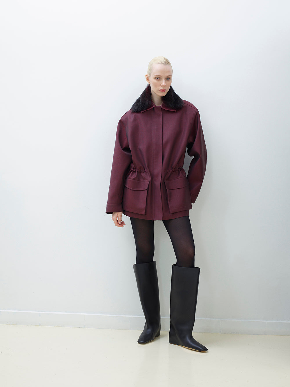 Adjustable Fur Collar Wool Coat