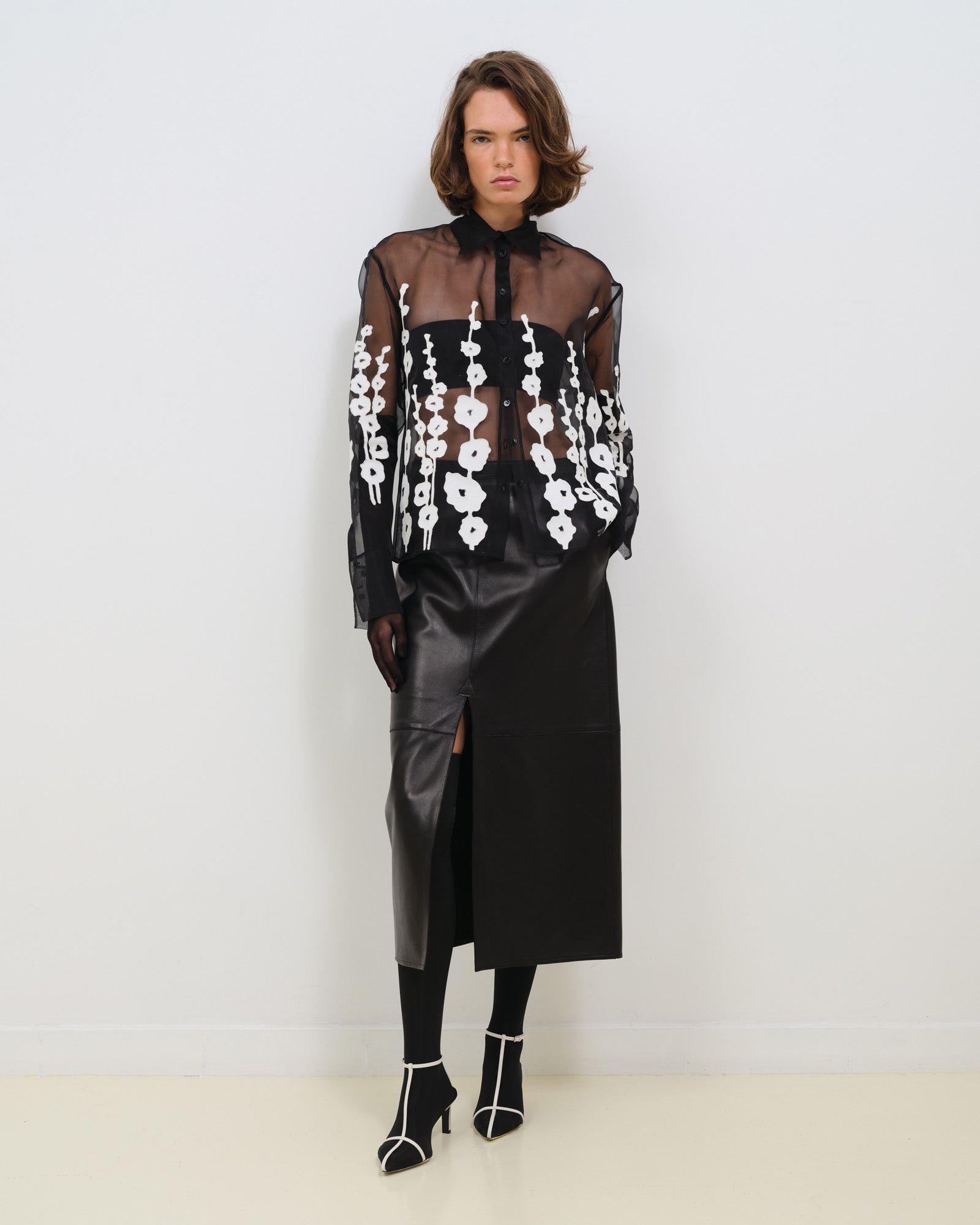 ORGANZA SHIRT WITH EMBROIDERY