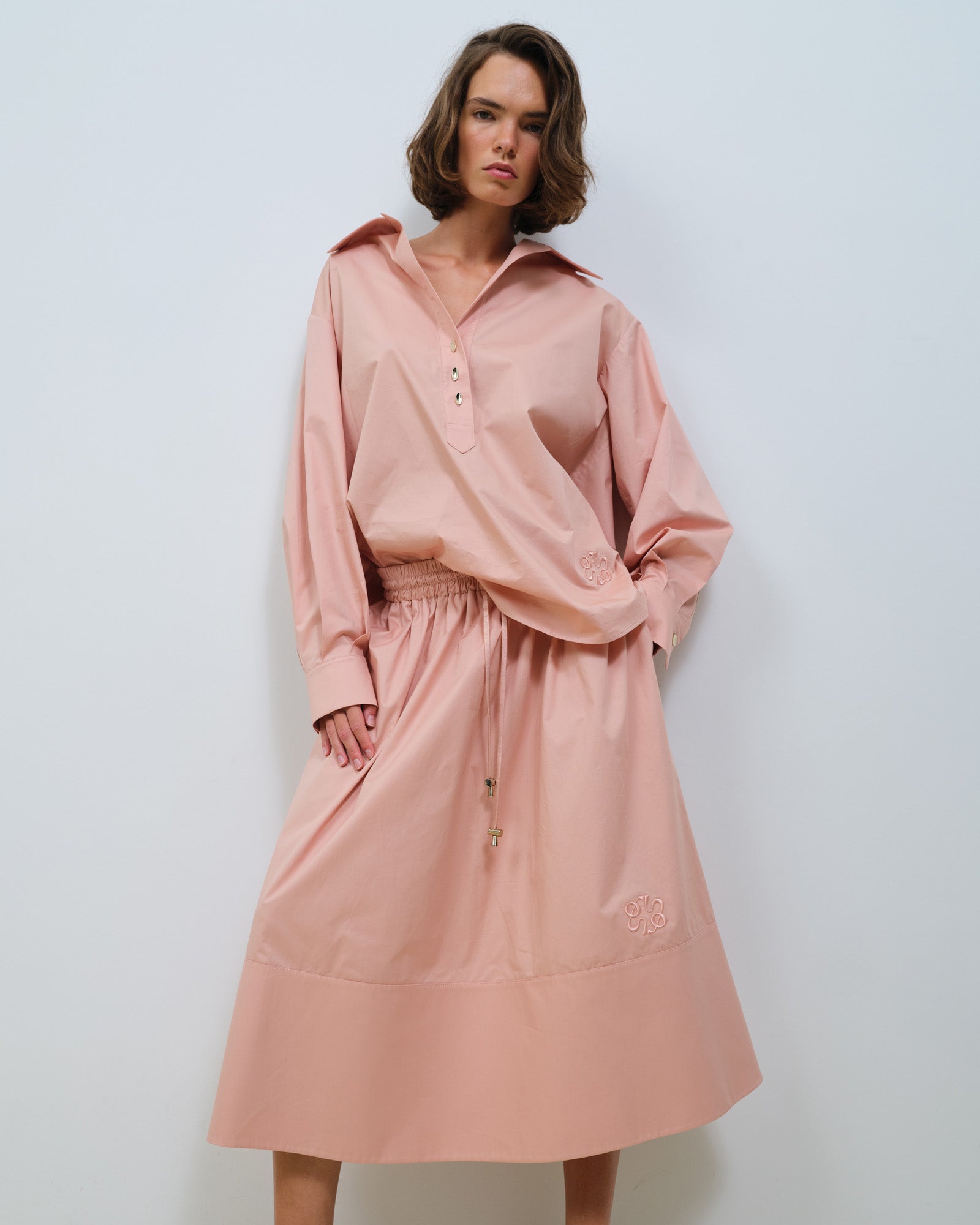 POPLIN TUNIC TOP WITH METAL BUTTONS