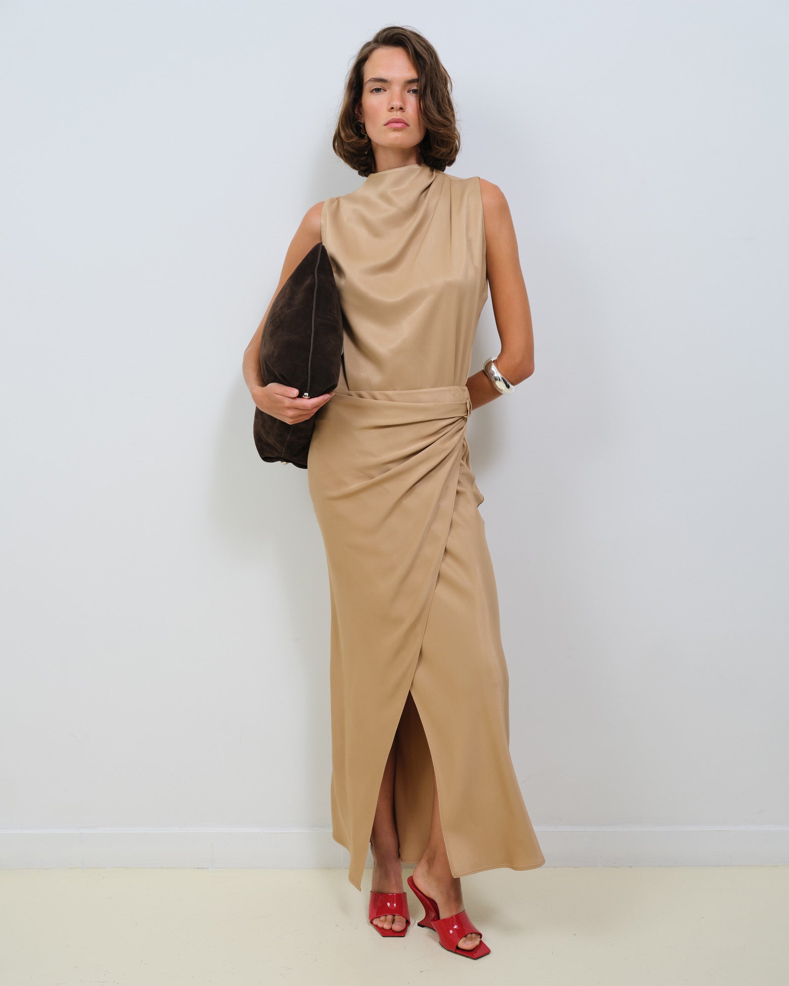 SILKY SATIN DRAPED BLOUSE