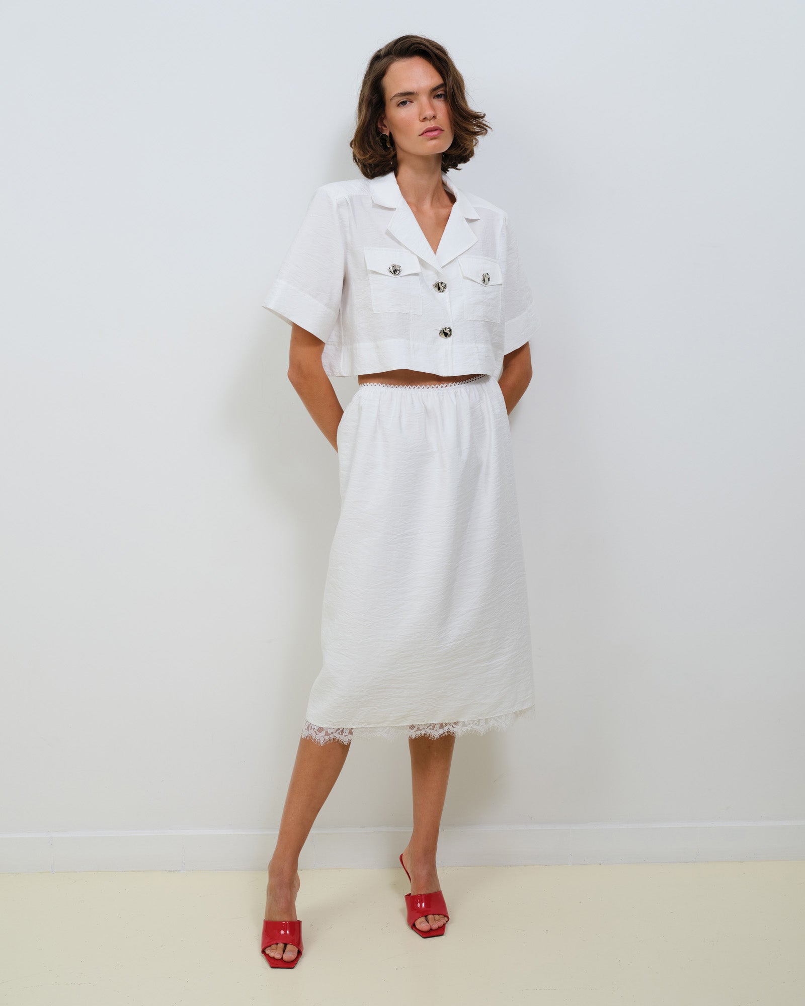 PENCIL SKIRT WITH LACE TRIM