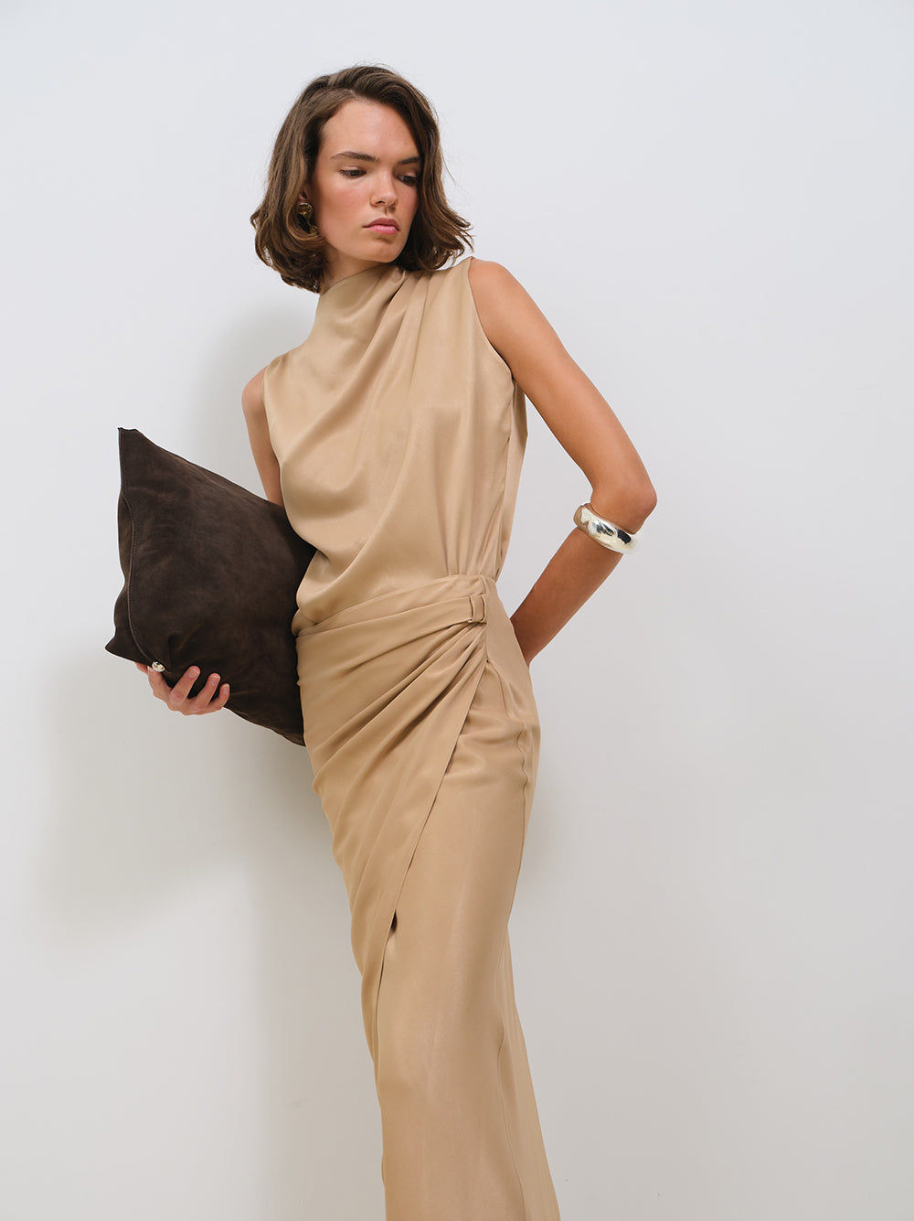 SILKY SATIN DRAPED BLOUSE