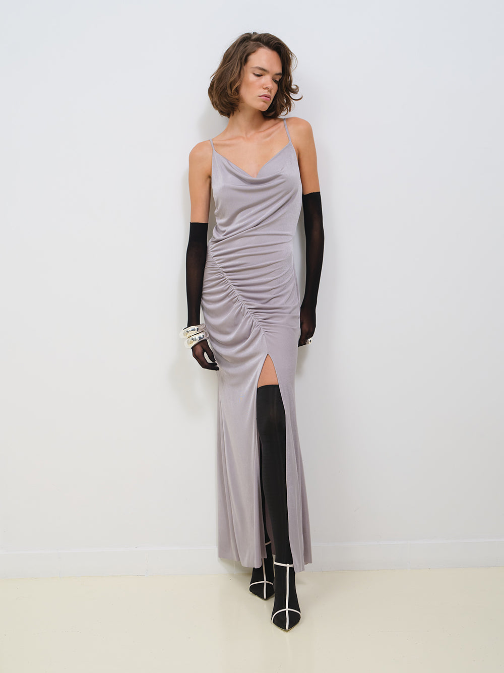 SILKY JERSEY DRESS WITH RUCHING DETAIL
