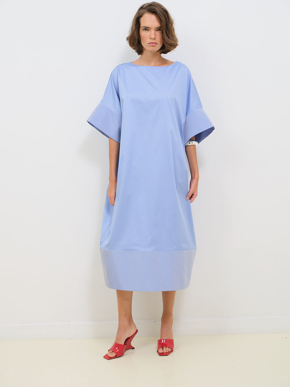 POPLIN DRESS WITH TAFFETA TRIM