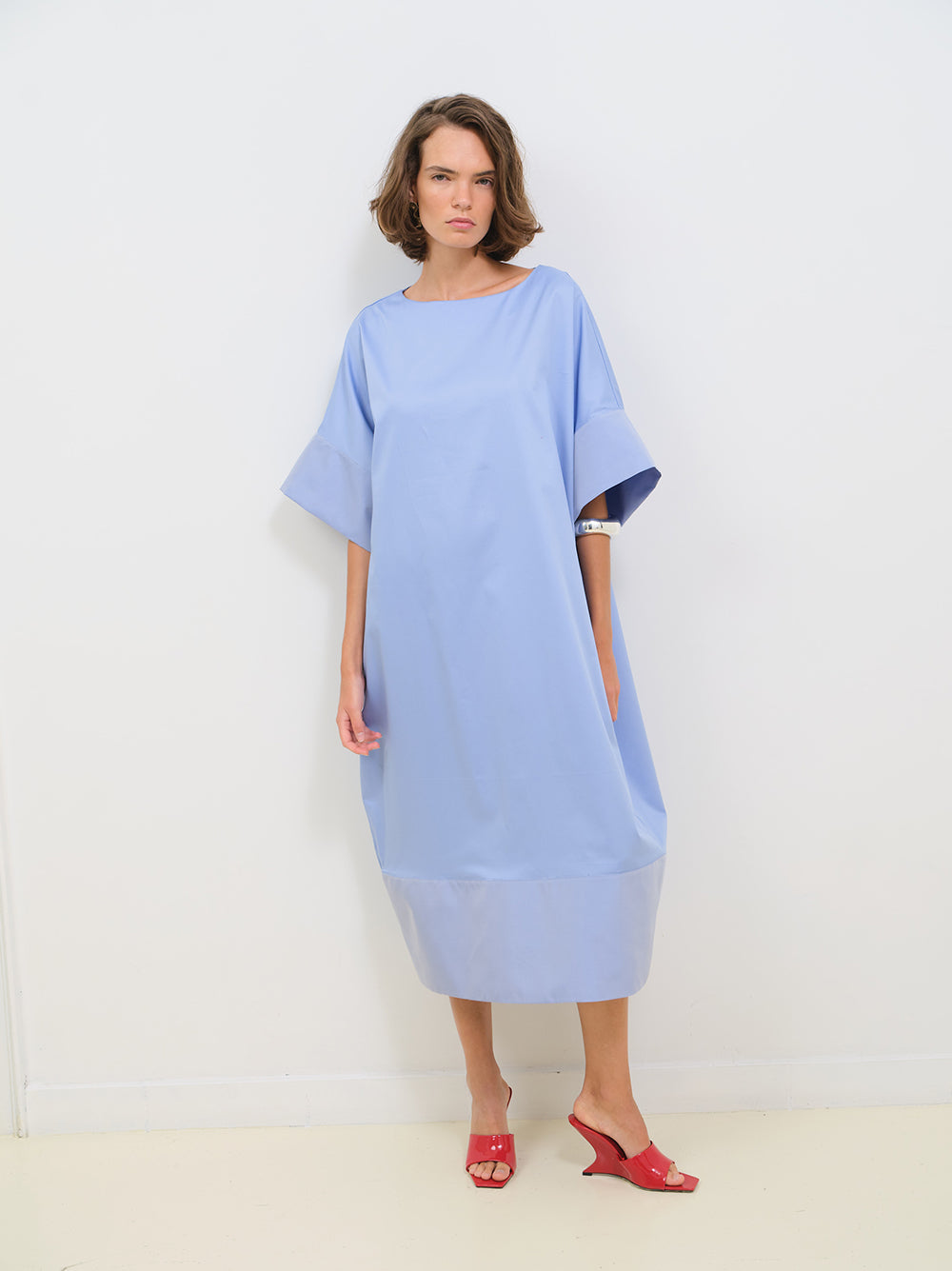 POPLIN DRESS WITH TAFFETA TRIM