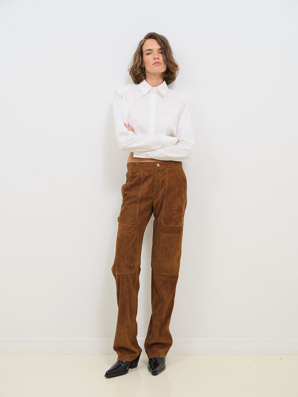 CROPPED POPLIN SHIRT WITH SHOULDER PADS