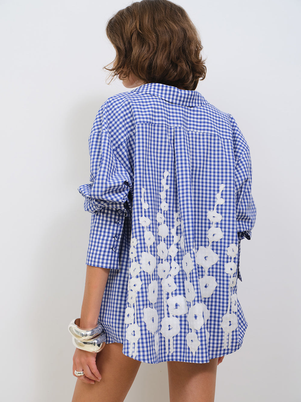 POPLIN GINGHAM OVERSIZED SHIRT WITH EMBROIDERY