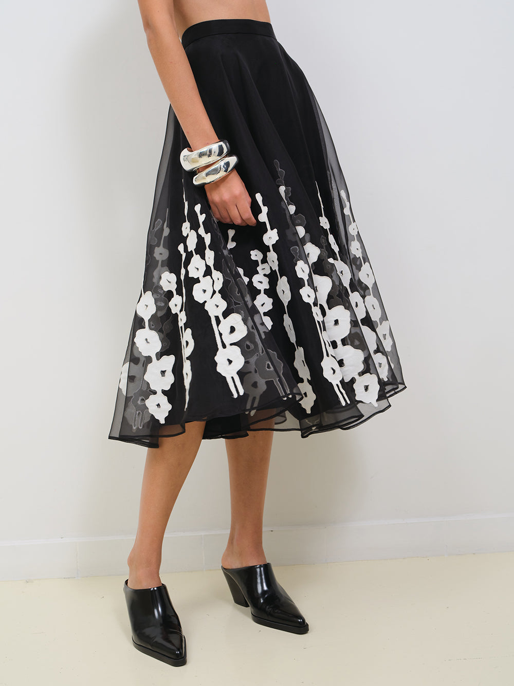 ORGANZE A- LINE SKIRT WITH EMBROIDERY