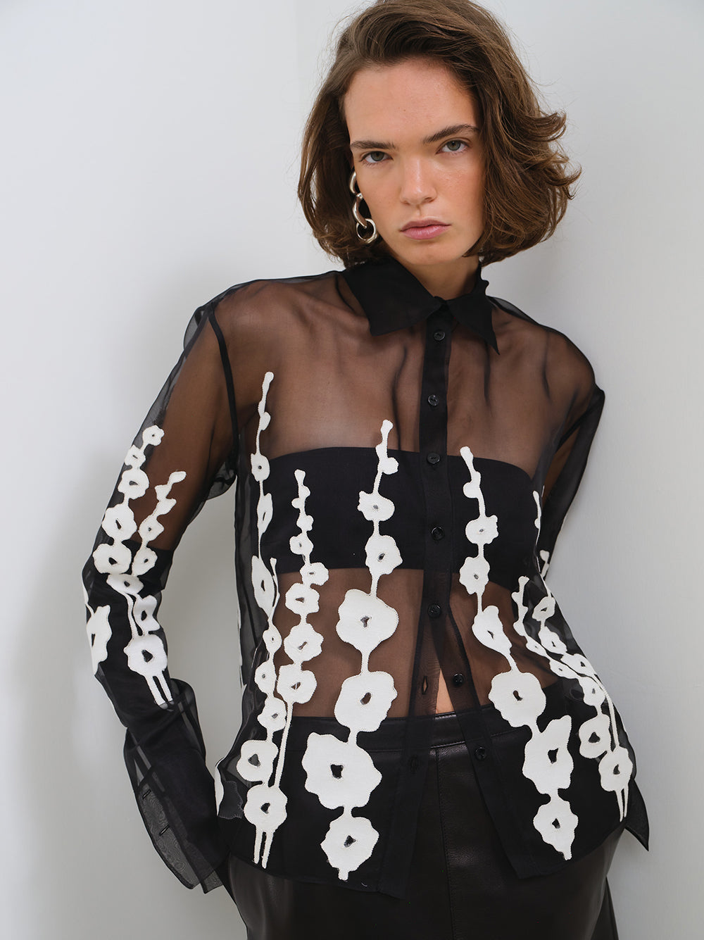 ORGANZA SHIRT WITH EMBROIDERY