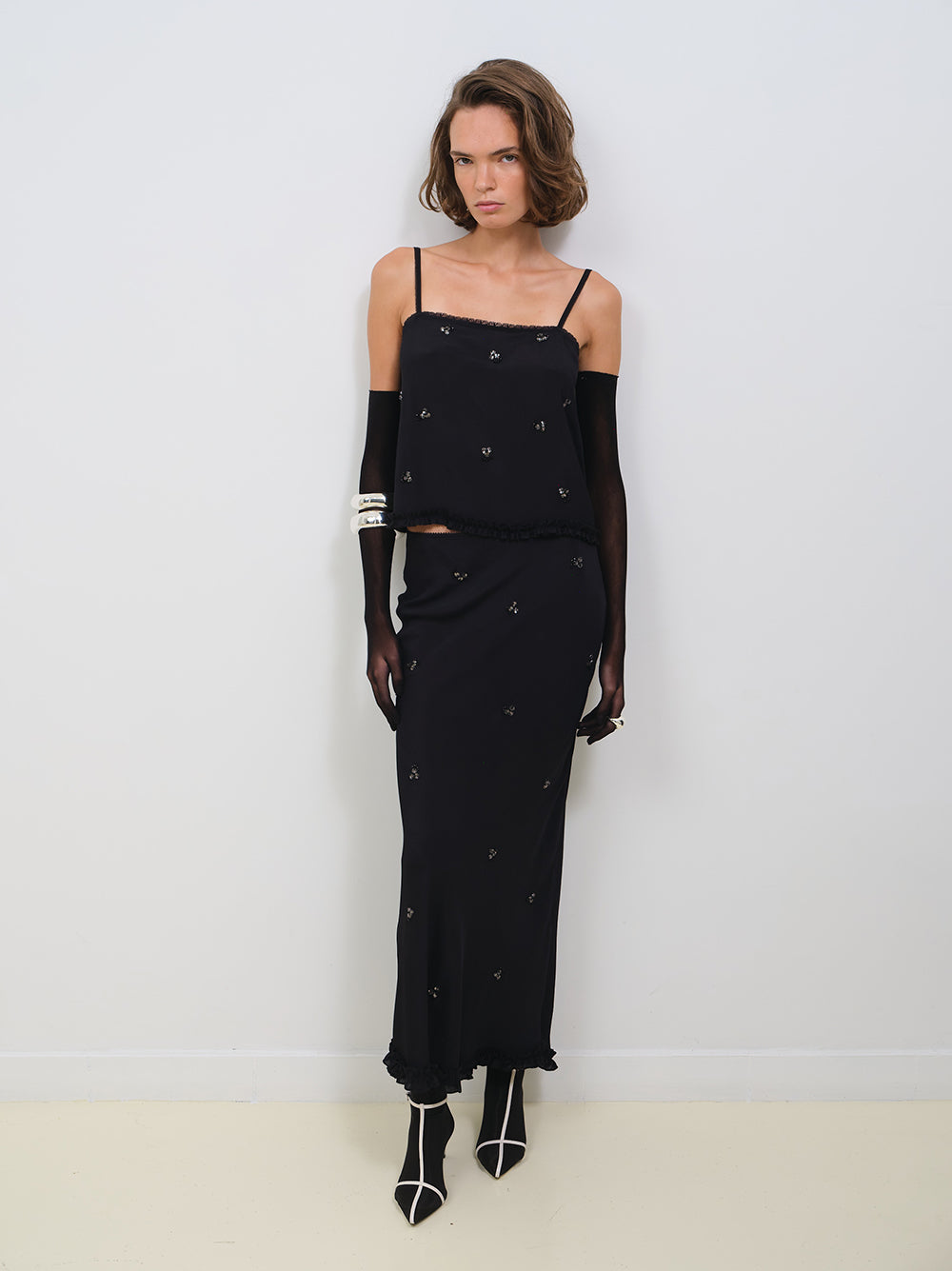EMBROIDERED SKIRT IN CRINKLED CHIFFON