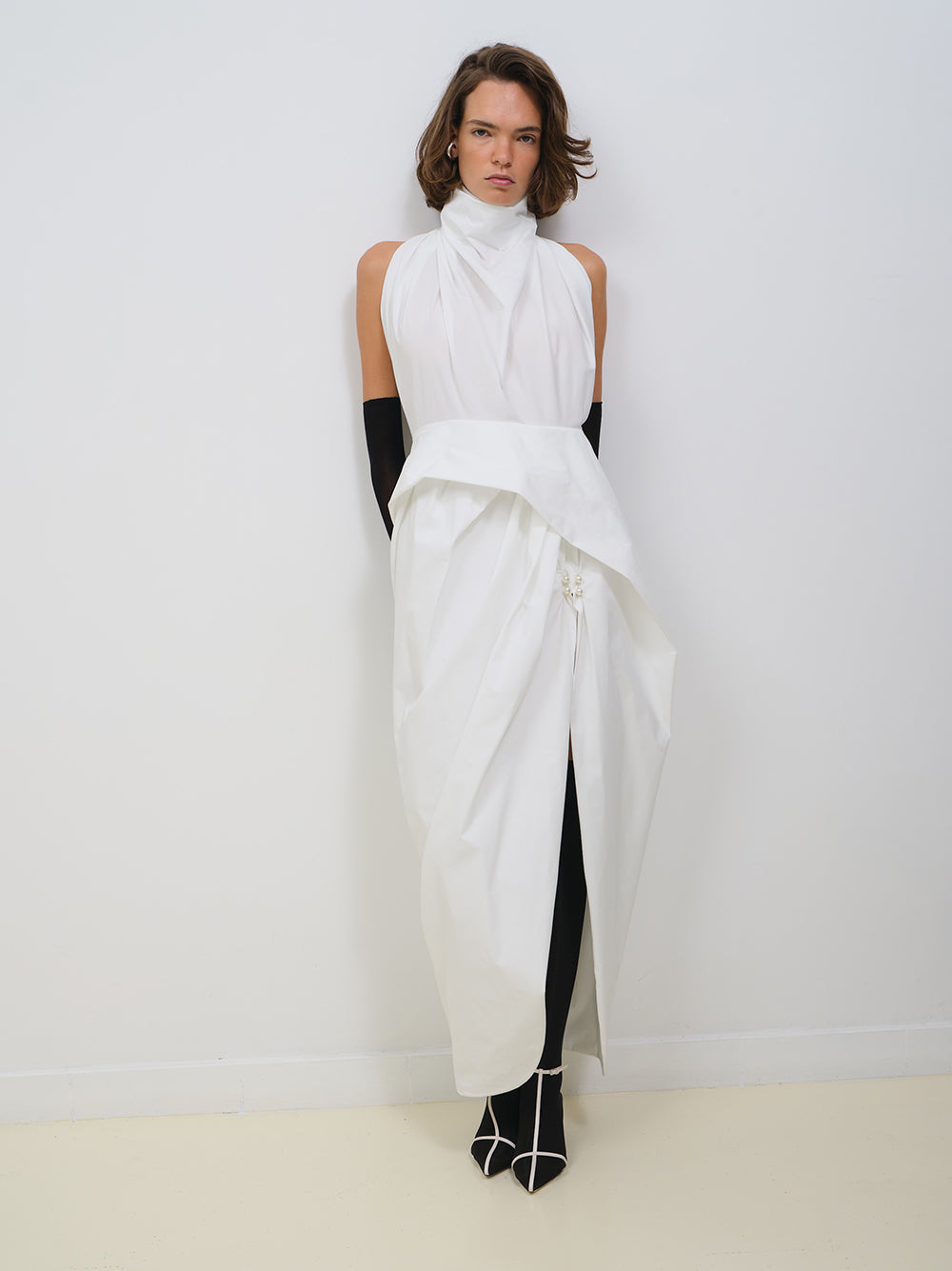 DRAPED MAXI DRESS PEARL WITH BUTTONS