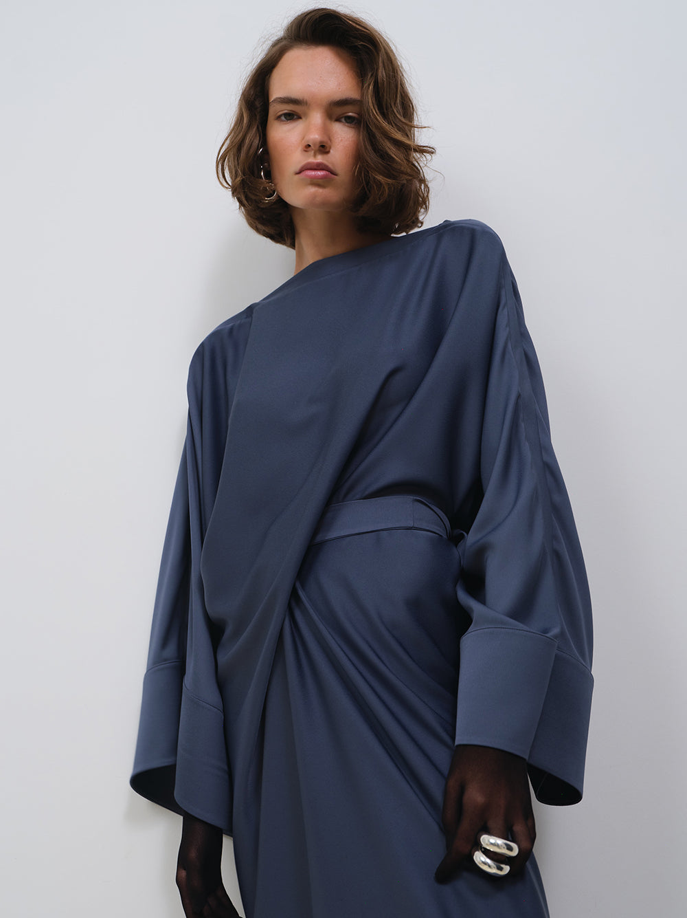 DRAPED SILKY SATIN DRESS