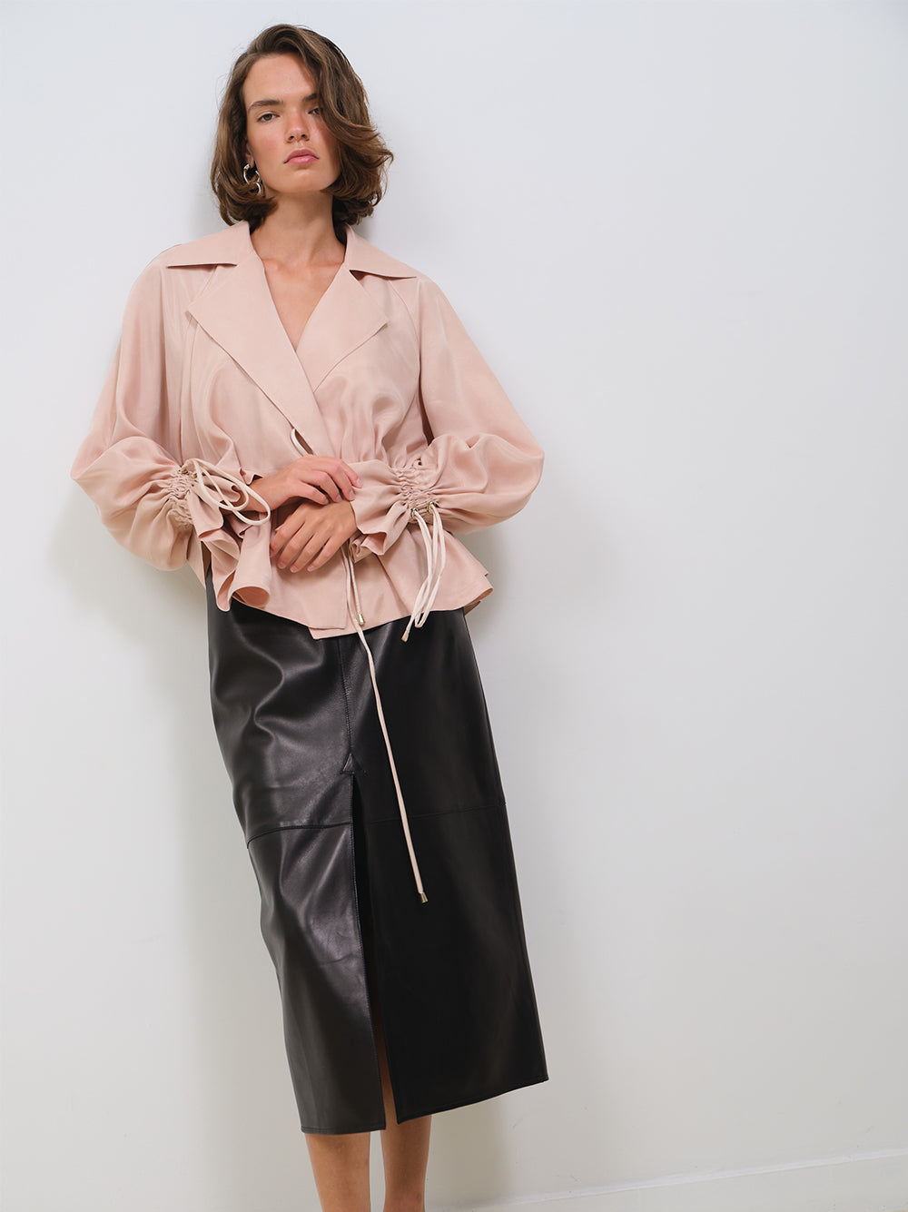 LEATHER PENCIL SKIRT WITH FRONT SLIT