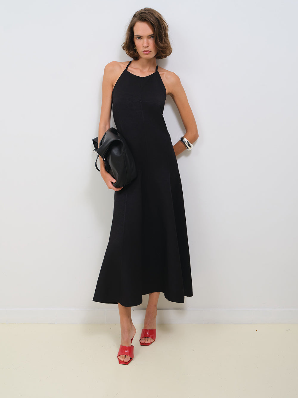 HALTER NECK A LINE LINEN DRESS